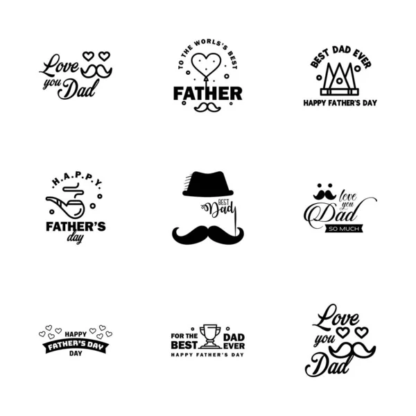 Счастливого Дня Отца Черная Типография Набор Векторные Эмблемы Письмо Открытки — стоковый вектор
