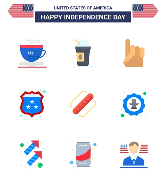 Usa Flat Pack Independence Day Signs Symbols Hotdog America Hand — Stockový vektor