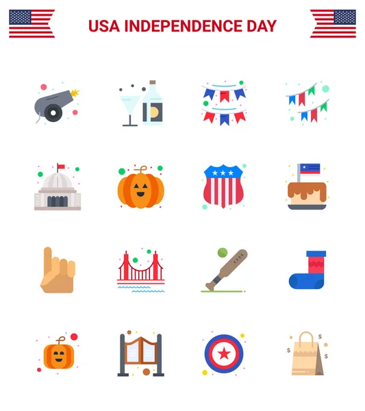 Usa Happy Independence Daypiktogramm Set Von Einfachen Wohnungen Von Wahrzeichen — Stockvektor