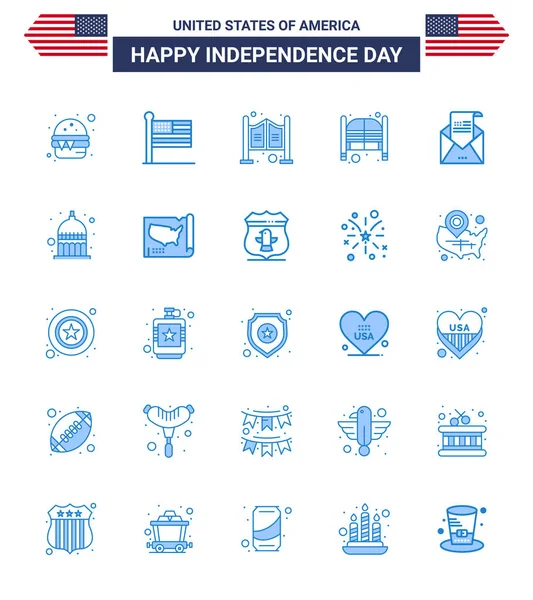Pack Usa Independence Day Celebration Blues Signs 4Th July Symbols — Stock Vector
