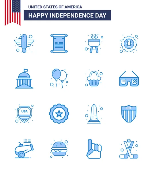 16Er Pack Usa Independence Day Celebration Blues Signs Und Juli — Stockvektor