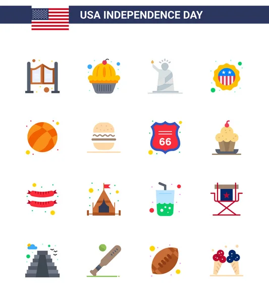 Happy Independence Day Usa Pack Creative Flats American Σήμα Ορόσημα — Διανυσματικό Αρχείο