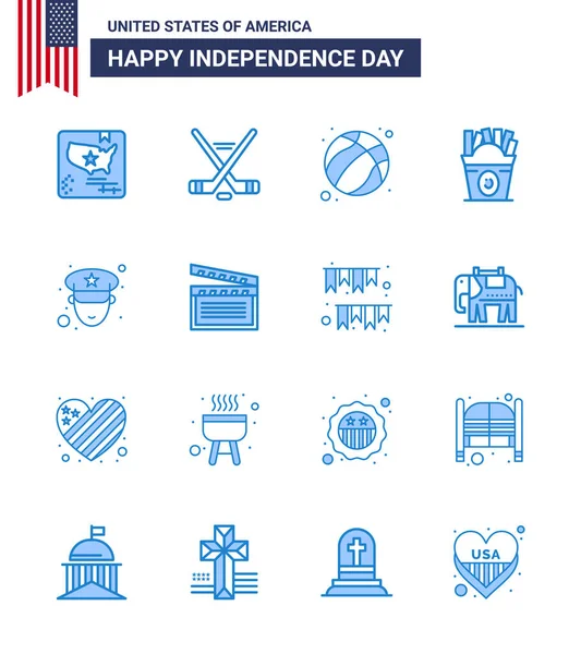 Conjunto Moderno Azules Símbolos Día Independencia Como Oficial Americano Comida — Archivo Imágenes Vectoriales