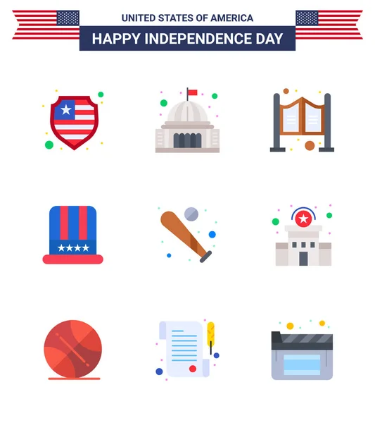 Usa Day Icons American Symbols Independence Day Signs Baseball Usa — 스톡 벡터