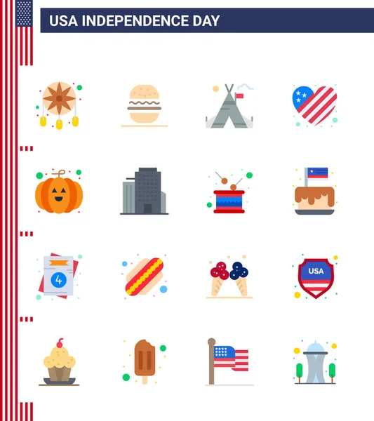 Happy Independence Day Usa Paquet Appartements Créatifs Citrouille Amour Tente — Image vectorielle