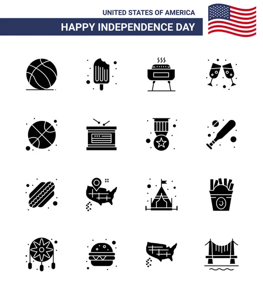 Happy Independence Day Usa Pack Creative Solid Glyphs Sports 바르베 — 스톡 벡터