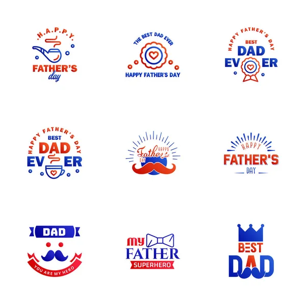 Set Happy Fathers Day Elements Blue Red Vector Illustration Editable — Stock Vector
