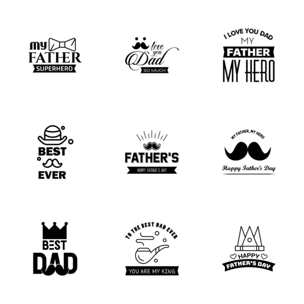 Fathers Day Lettering Black Calligraphic Emblems Dalam Bahasa Inggris Tanda - Stok Vektor