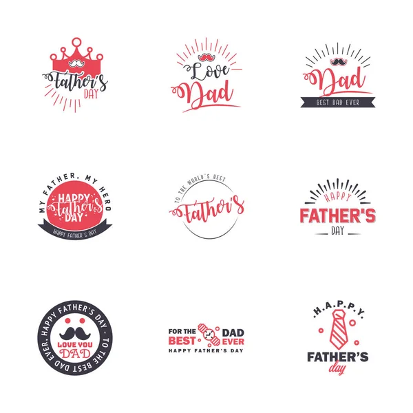爱你的爸爸卡片为快乐父亲节设计字体收集9黑色和粉色设计 可编辑向量设计元素 — 图库矢量图片