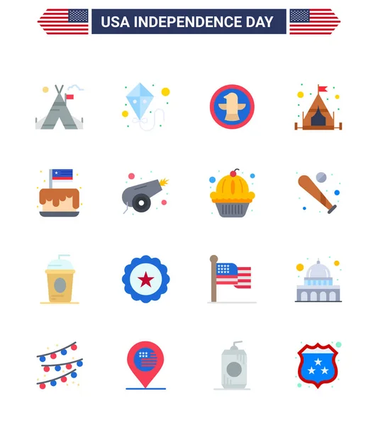 Usa Flat Pack Independence Day Signes Symboles Fête Gâteau Oiseau — Image vectorielle