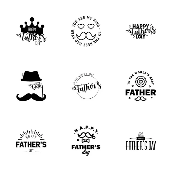 Happy Fathers Day Black Typography Set Vector Typography Vintage Lettering — Stock Vector