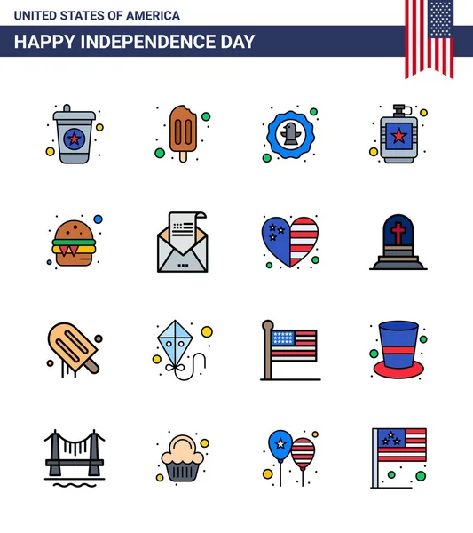 Happy Independence Day Packung Mit Flachen Gefüllten Linien Zeichen Und — Stockvektor