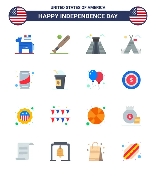 Usa Happy Independence Daypictogram Set Simple Flats Beer Camp Usa — Stock Vector