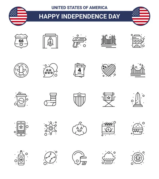 Pacote Eua Dia Independência Linhas Celebração Sinais Julho Símbolos Como — Vetor de Stock