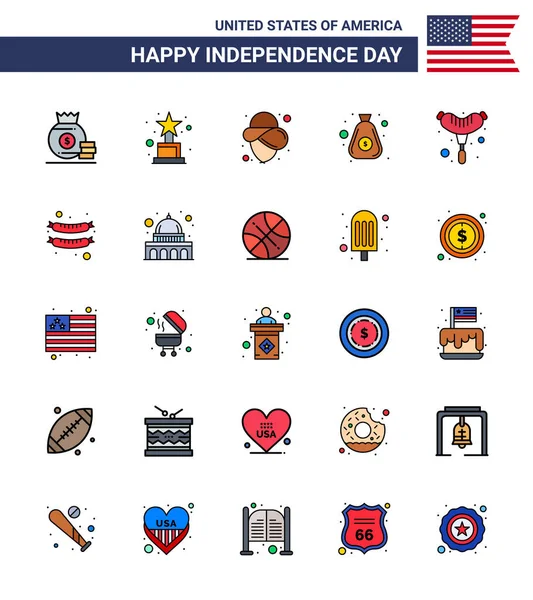 Usa Day Icons American Symbols Independence Day Signs Capitol Frankfurter — 스톡 벡터