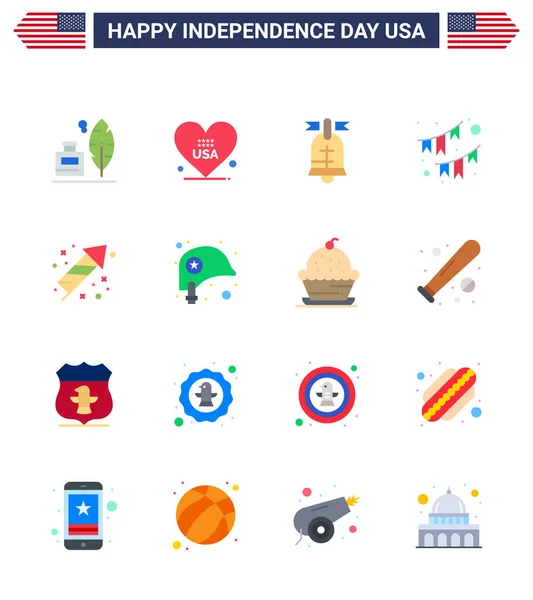 Set Usa Day Icons Amerikai Szimbólumok Függetlenség Napja Jelek Ünneplés — Stock Vector