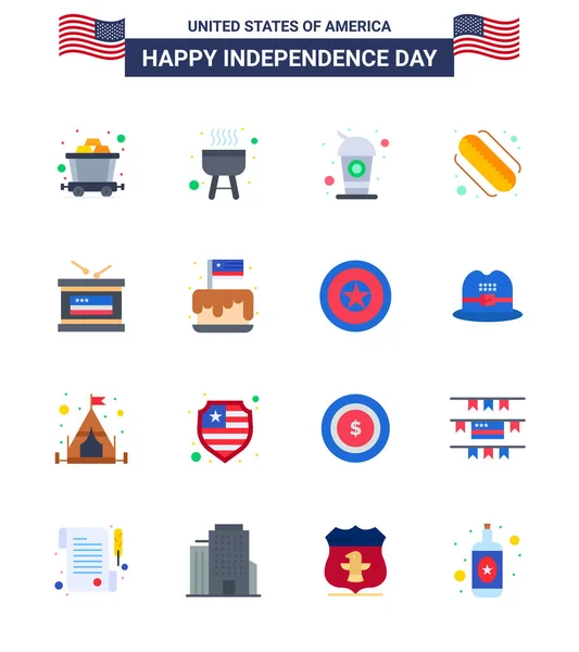 Ηπα Flat Pack Independence Day Signs Symbols Festival Independee Drink — Διανυσματικό Αρχείο