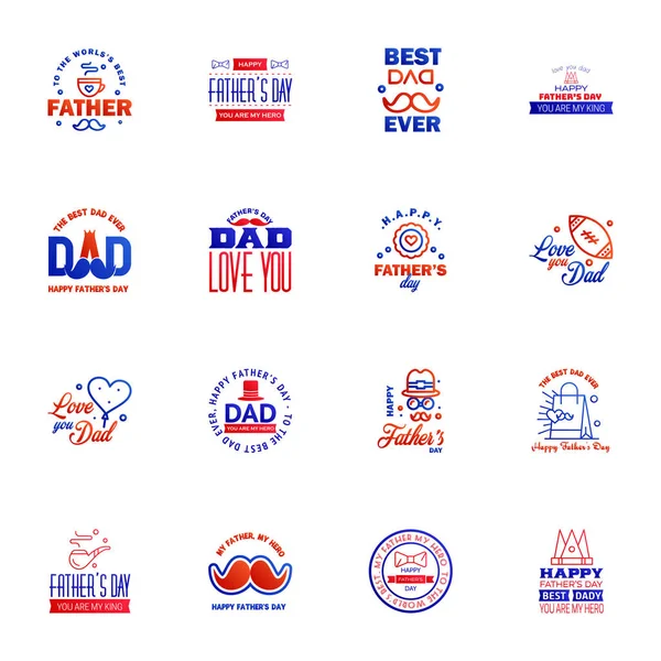 Joyeux Jour Des Pères Ensemble Typographique Bleu Rouge Emblèmes Vectoriels — Image vectorielle