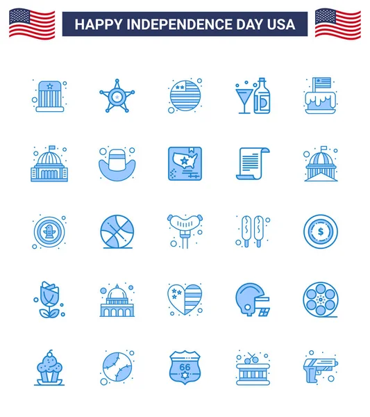 Usa Blaue Zeichen Unabhängigkeitstag Feier Symbole Des Kuchens Glas Land — Stockvektor