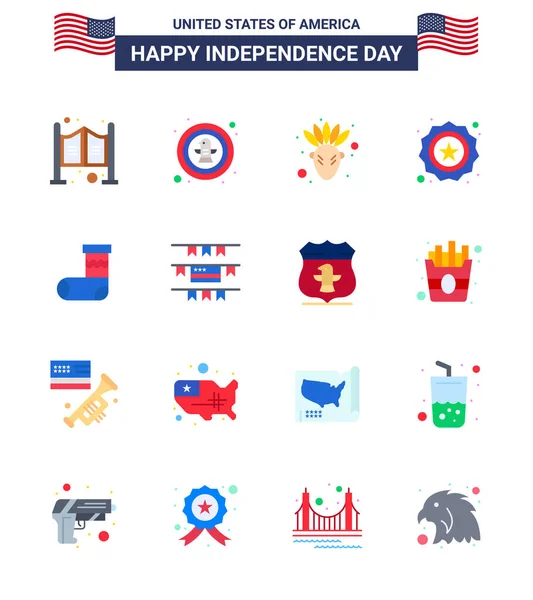 Lipca Usa Happy Independence Day Icon Symbole Group Modern Flats — Wektor stockowy