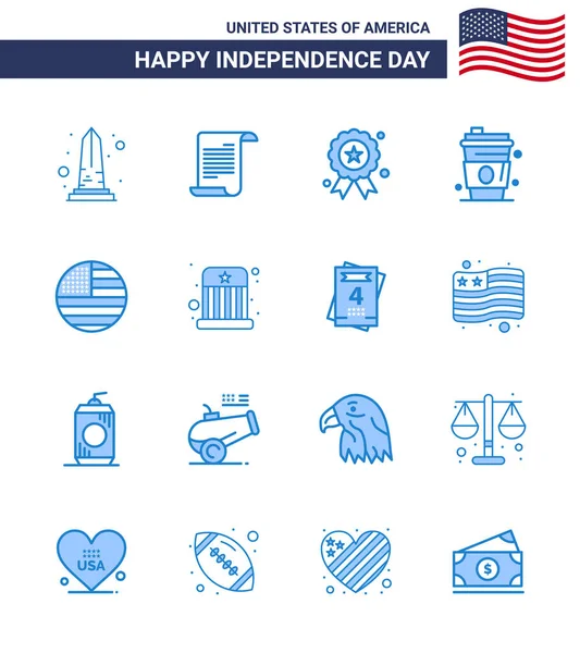 Usa Happy Independence Daypictogramme Set Blues Simples Amérique Jus Etats — Image vectorielle