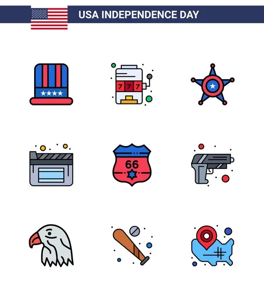 플랫필 Usa Independence Day Symbols Usa 아메리칸 Editable Usa Day — 스톡 벡터