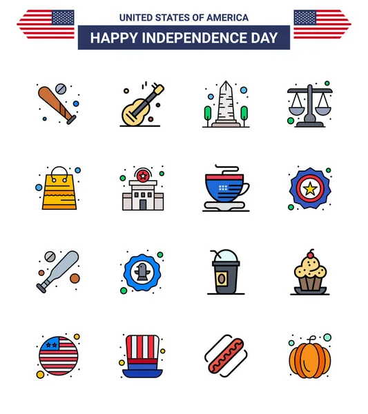 Usa Flat Filled Line Pack Independence Day Zeichen Und Symbole — Stockvektor