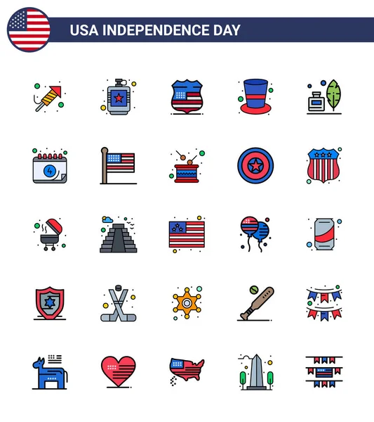 Usa Flat Filled Line Pack Independence Day Signs Symbols Adobe — 스톡 벡터