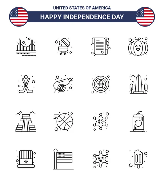 Line Pack Usa Independence Day Symbols Sport Hokey Paper American — Stock Vector