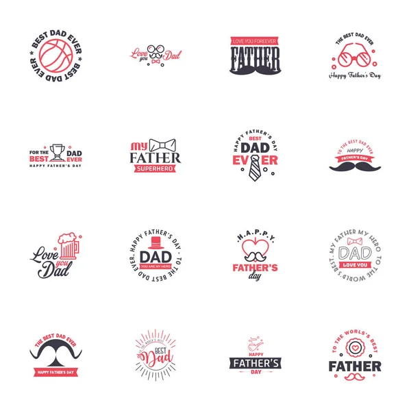 爱你的爸爸卡片为快乐父亲节设计字体收集16黑色和粉色设计 可编辑向量设计元素 — 图库矢量图片
