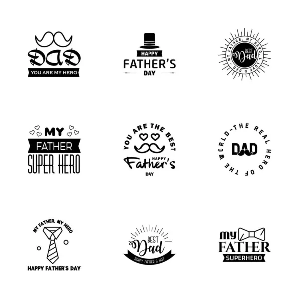 Черный Набор Вектора Счастливый День Отцов Типография Винтажные Иконы Письмо — стоковый вектор