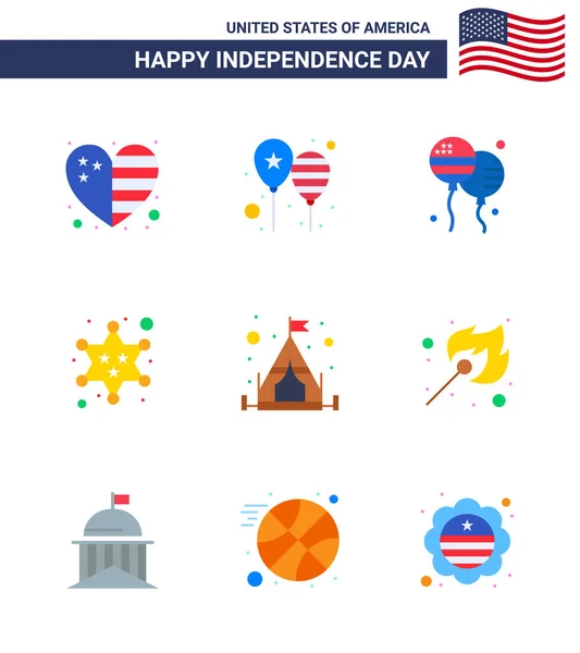 Happy Independence Day Flats Icon Pack Web Print Camp Police — Archivo Imágenes Vectoriales