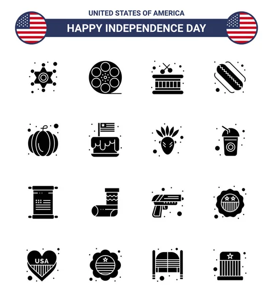 Set Vector Solid Glyphs 4Th July Usa Independence Day Festival — Stock Vector