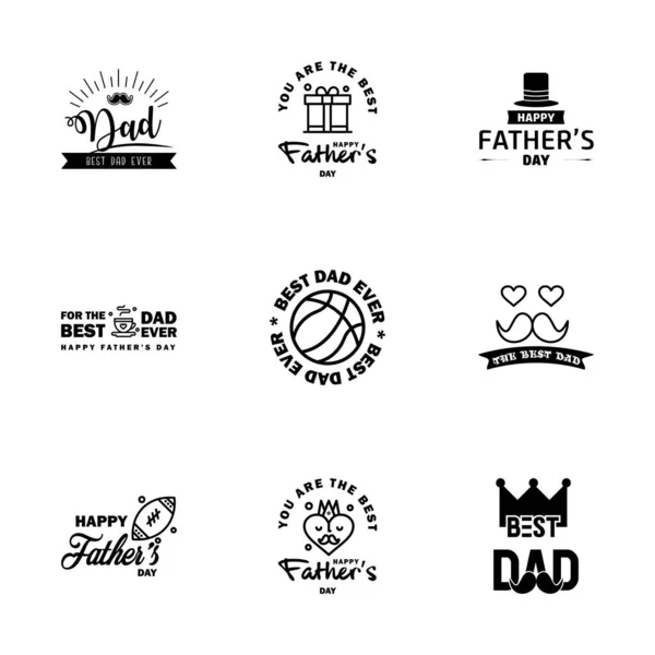 Gelukkige Vaders Dag Zwarte Typografie Set Vectoremblemen Brieven Voor Wenskaarten — Stockvector