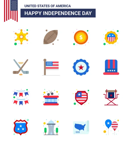 Feliz Dia Independência Flats Icon Pack Para Web Print Ice — Vetor de Stock