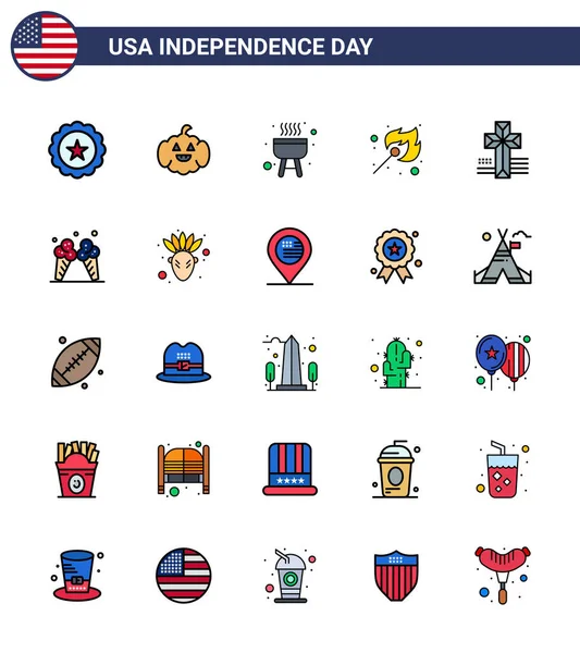 Usa Flat Filled Line Signs Independence Day Celebration Symbols Icecream — 스톡 벡터