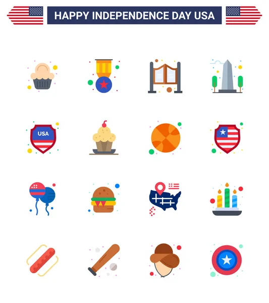 Happy Independence Day Flats Icon Pack Web Print Security Ηπα — Διανυσματικό Αρχείο