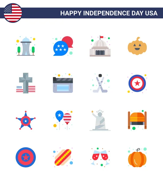 Happy Independence Day Usa Pack Van Creatieve Vlakten Van Kruis — Stockvector