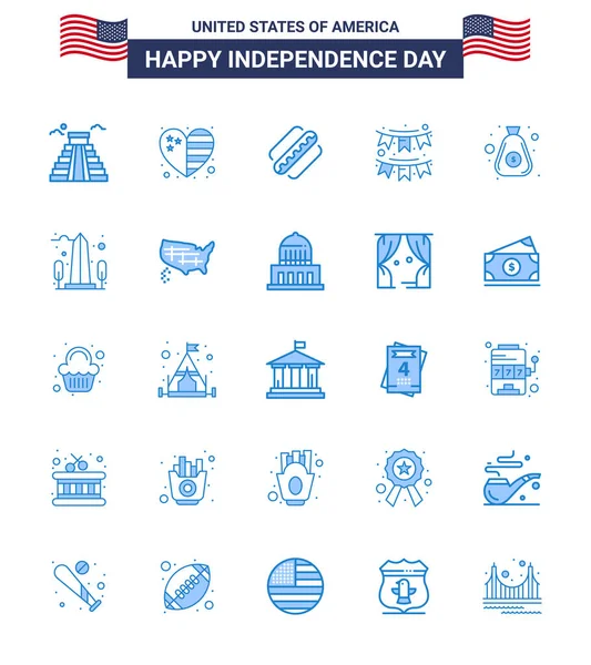 Set Vector Blues 4Th July Usa Independence Day Dollar Party — Stock Vector