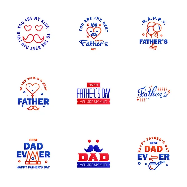 Fathers Day Lettering Blue Red Calligraphic Emblems Badges Set Isolated — Stock Vector