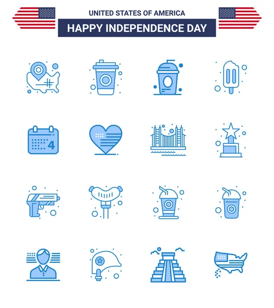 Set Modern Blues Pack Usa Independence Day Day Cream Cake — Stock Vector