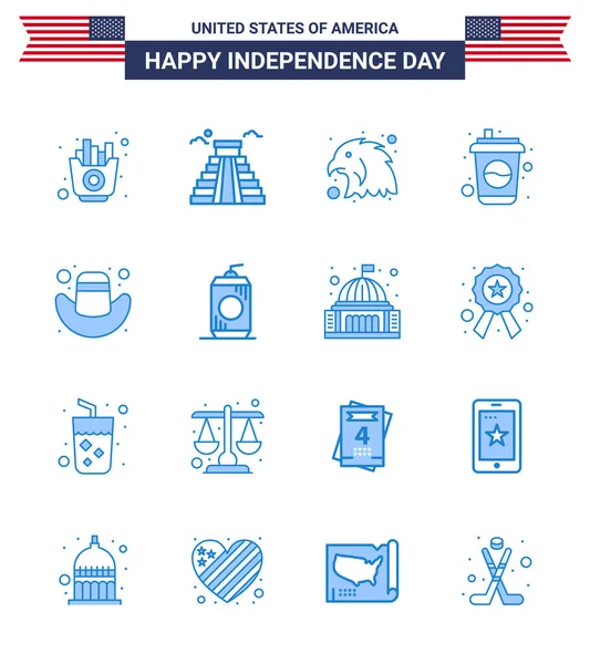 Happy Independence Day Usa Pack Azules Creativos Sombrero Americano Animal — Vector de stock