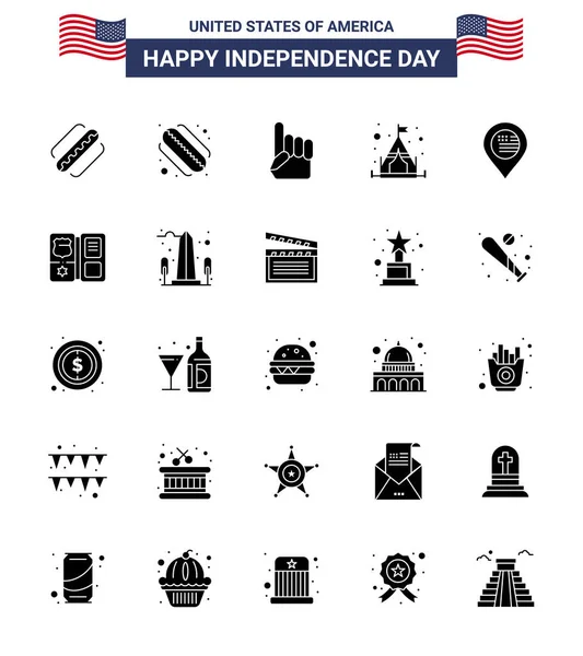 Happy Independence Day Usa Pack Creative Solid Glyph Sign Location — Stock Vector