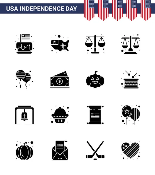 Usa Independence Day Solid Glyph Set Usa Pictograms Dollar Fly — Stock Vector