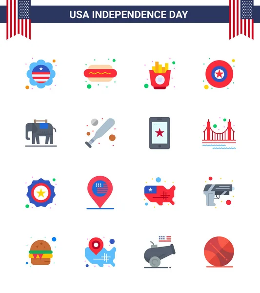 Usa Independence Day Flat Set Usa Pictogramas Elefante Rápido Estrella — Vector de stock