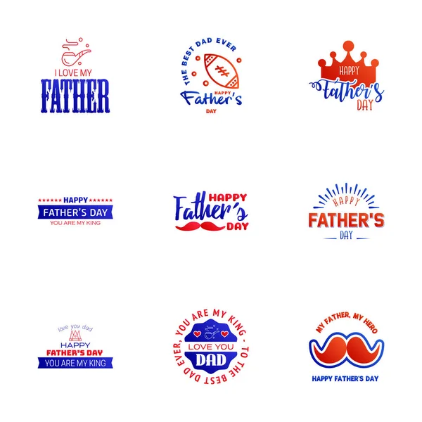 Happy Fathers Day Azul Vermelho Vintage Retro Type Font Ilustrador — Vetor de Stock