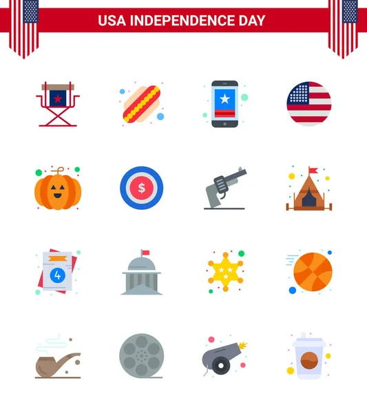 Flat Signs Usa Independence Day Food Thanks Cell Flag Phone — 스톡 벡터