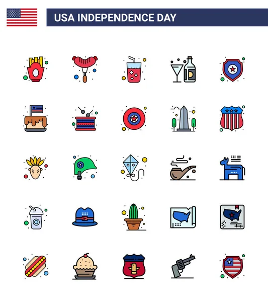 Usa Happy Independence Daypictogram Set Simple Flat Filled Lines Police — 스톡 벡터