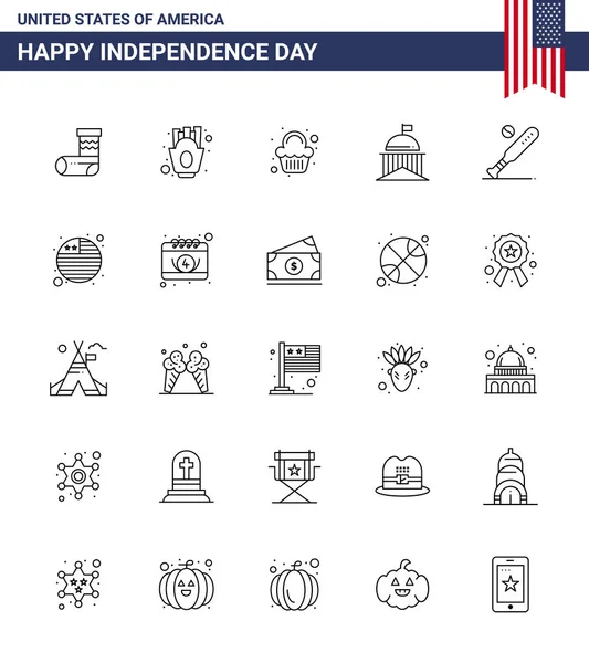 Set Modern Lines Pack Usa Independence Day Ball Ireland Cake — Stock Vector