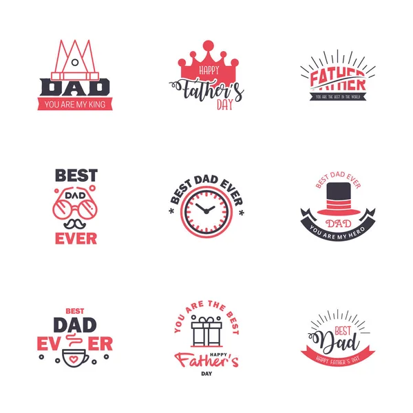 Happy Fathers Dag Groet Met Hand Belettering Badges Zwart Roze — Stockvector